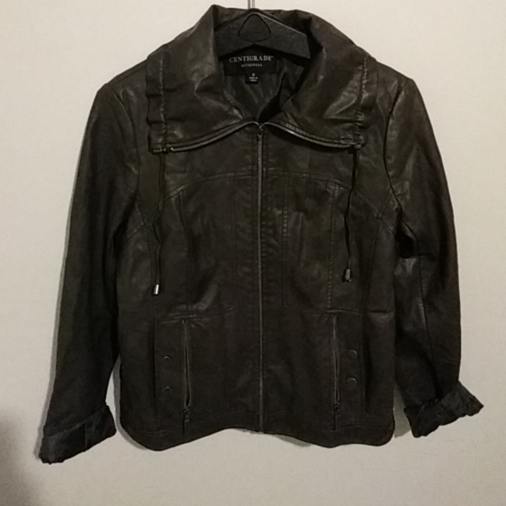 Olive green faux leather jacker